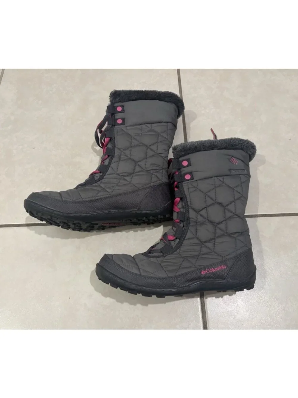 Columbia Minx Mid II Snow Boots Girls Gray/Pink  Insulated Waterproof Size US 5